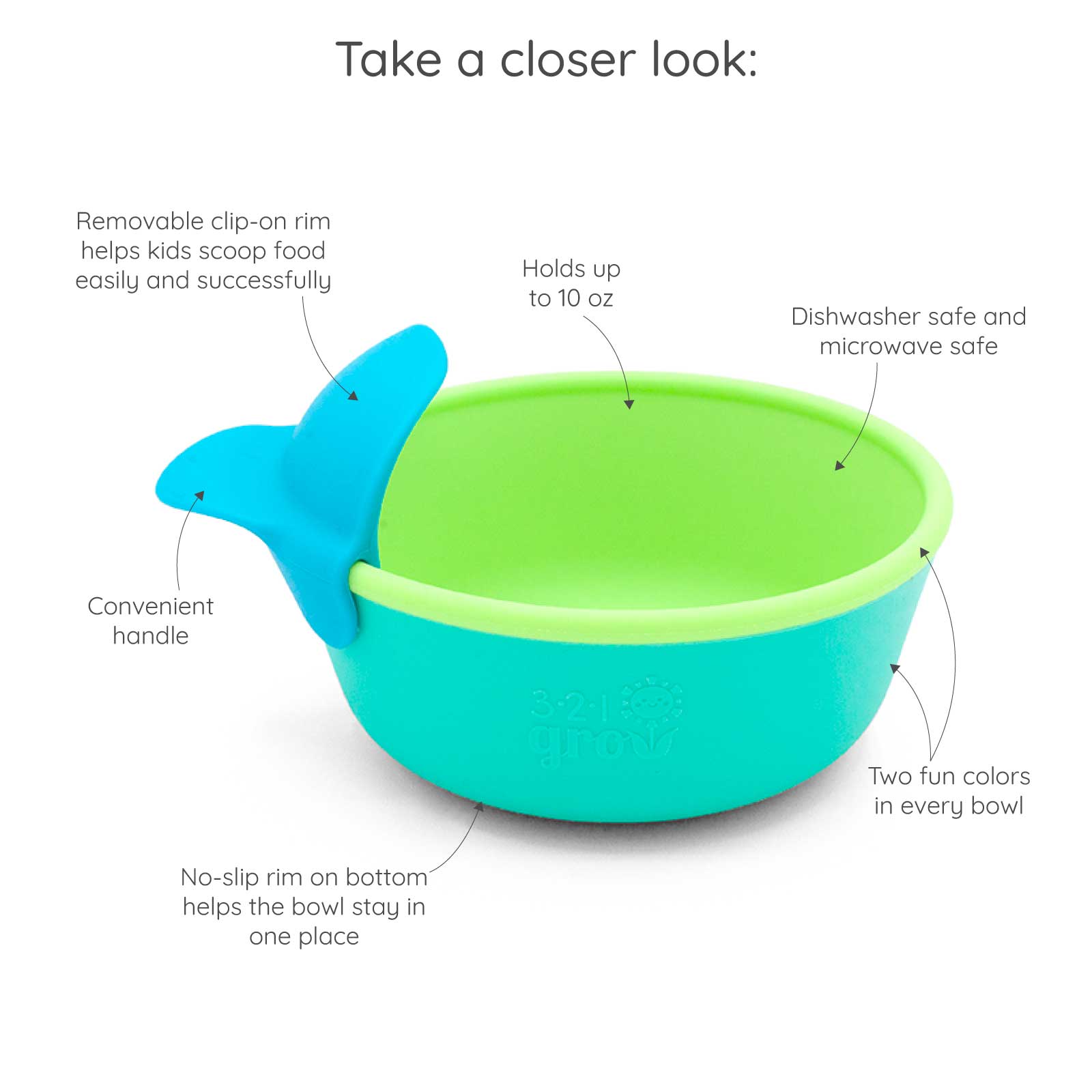 easy scoop and hold bowl set features